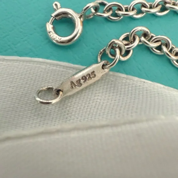 Tiffany&Co. Blue Splash Enamel Heart Pendent Necklace 16 in Thick Chain Silver - Picture 4 of 7